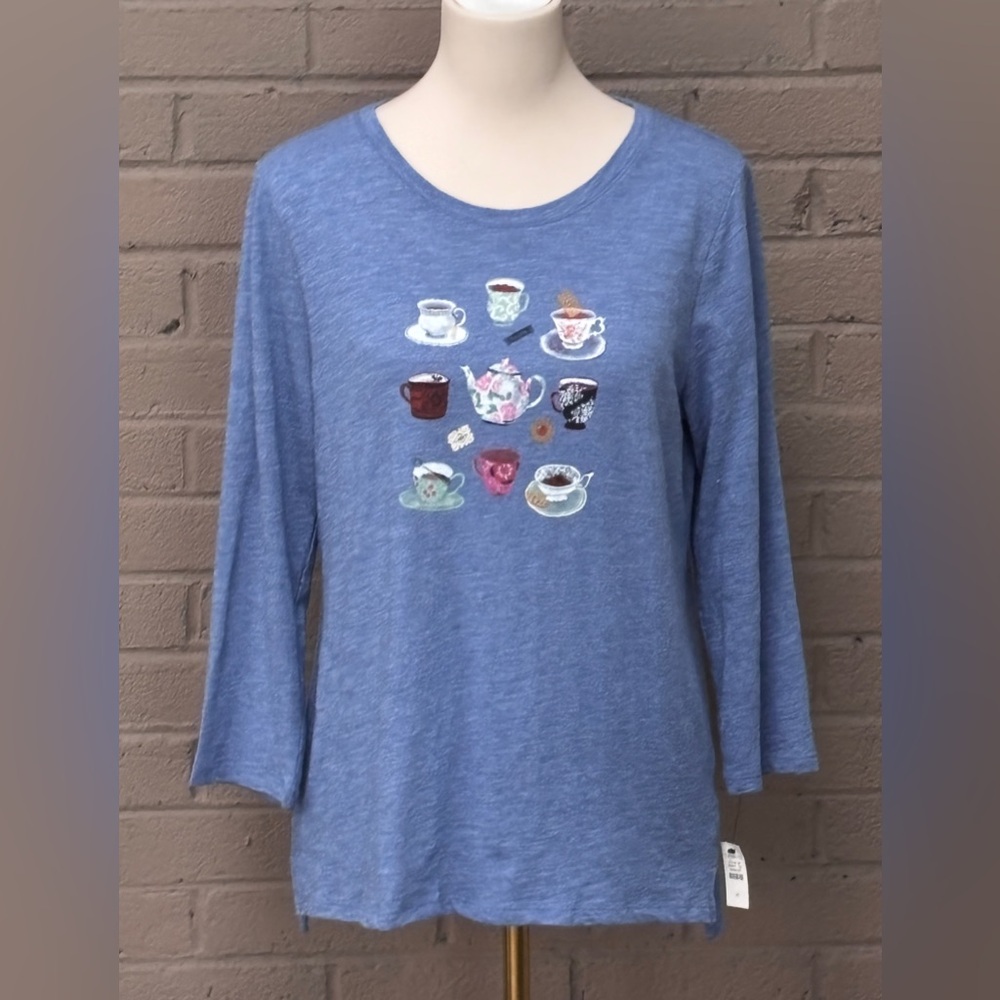Talbots NWT Blue Tea Time Top M